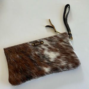 WG Wild Goose hair on hide cowhide leather clutch 9.5 x 5in